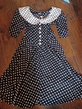 VTG Dawn Joy Fashions 80s/90s Polka Dot Peter Pan Collar Dress B&W
